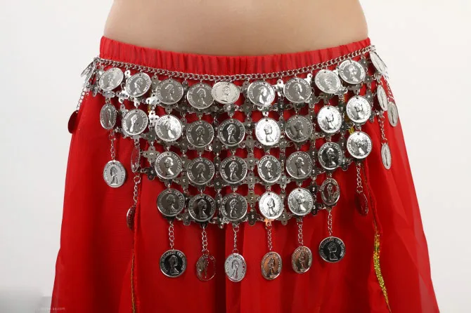 New Belly dance accessories gold / silver coins belly dance performance belt with coins for women belly dance costume hip scarf