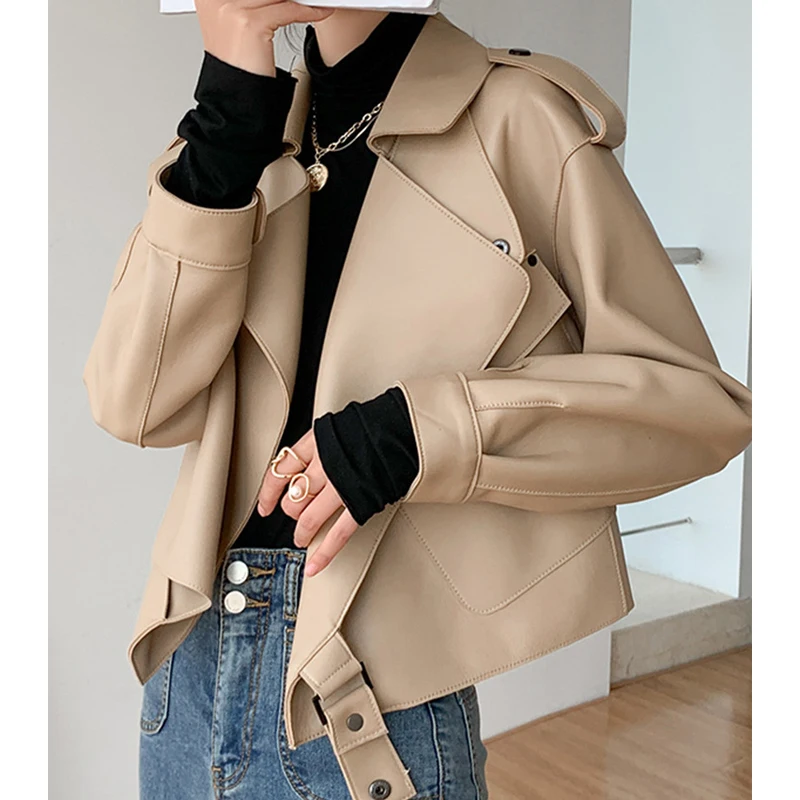 High Quality Sheepskin Jacket Women Real Leather Short Coats Fashion Loose Turn-down Collar Female Motorcycle Jackets Luxury