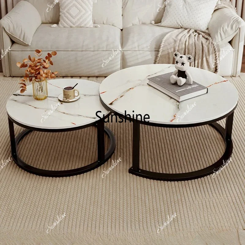 

Rock slab coffee table living room home high-end modern simple small apartment solid wood round small coffee tableTJ