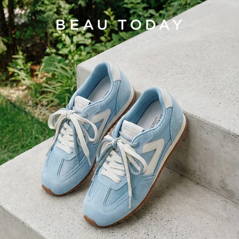Повседневные кроссовки BEAUTODAY из замши и кожи, однотонные, с круглым носком, с сетчатыми вставками, для активного отдыха, на шнуровке, женские, ручной работы, 29995