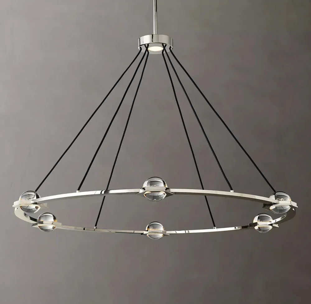 Retro LED ring transparent glass brass chrome black Ceiling Chandelier Lighting 2025 New Trend Lustre Luminaire For Dinning Room