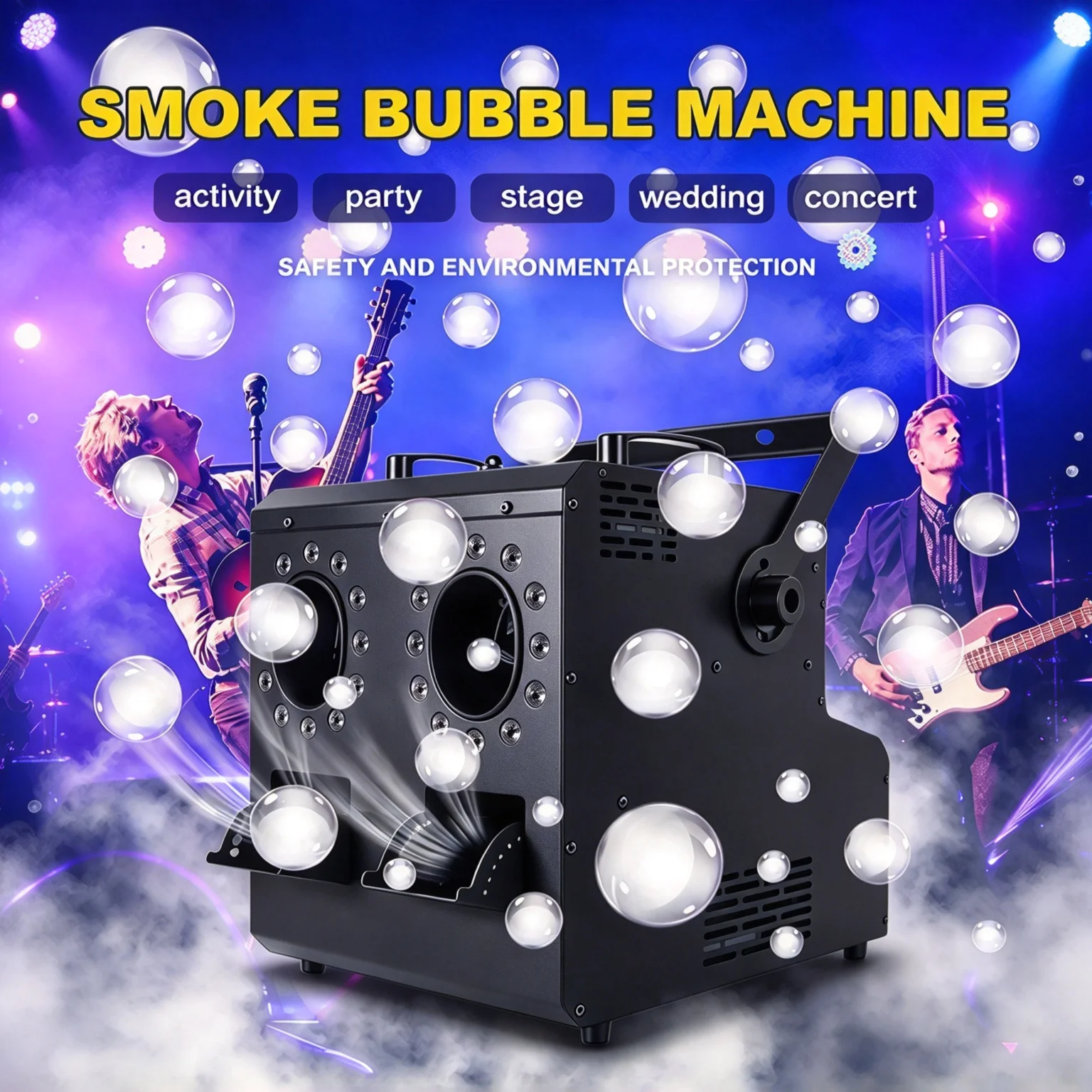 Stage LED Disco Light 1500W 3000W Fog Bubble Machine Smoke Bubble Machine Remote Control for Halloween DJ Birthday Wedding Party