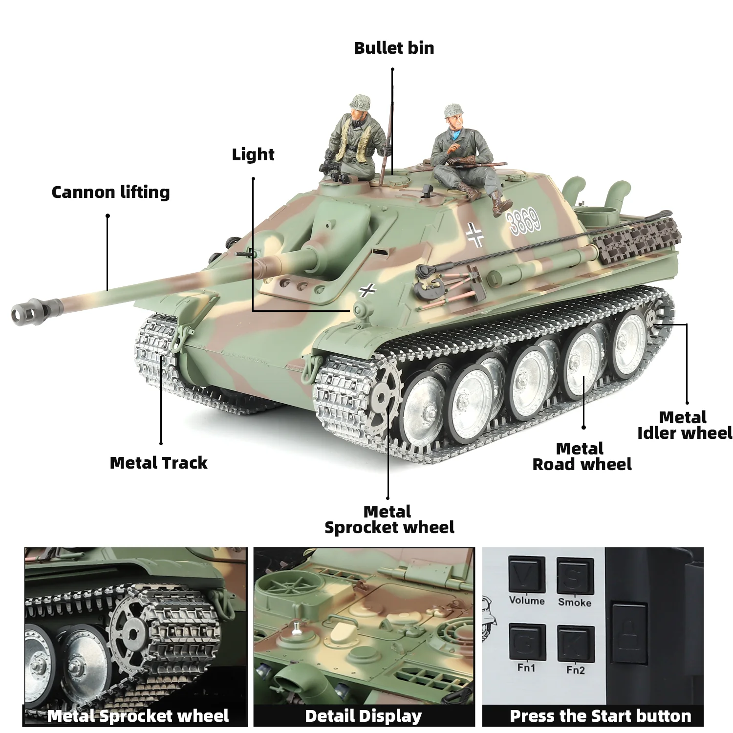 Heng Long rc tank 1/16 German Jagdpanther Antitank vehicle tank Model No.3869 (Metal Road Wheel & Sprocket & Idler & Track)