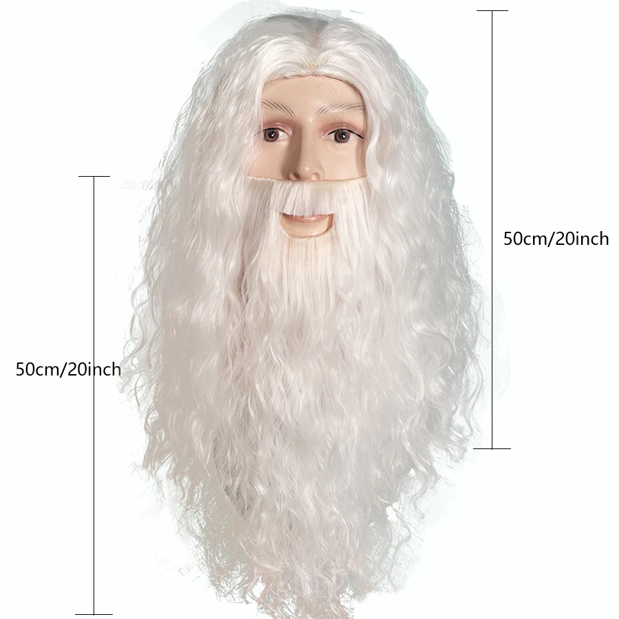 Santa Claus Wig, 20-Inch White Beard Synthetic Fiber, Heat Resistant Polyester, Funky Style, Men's Costume Accessory