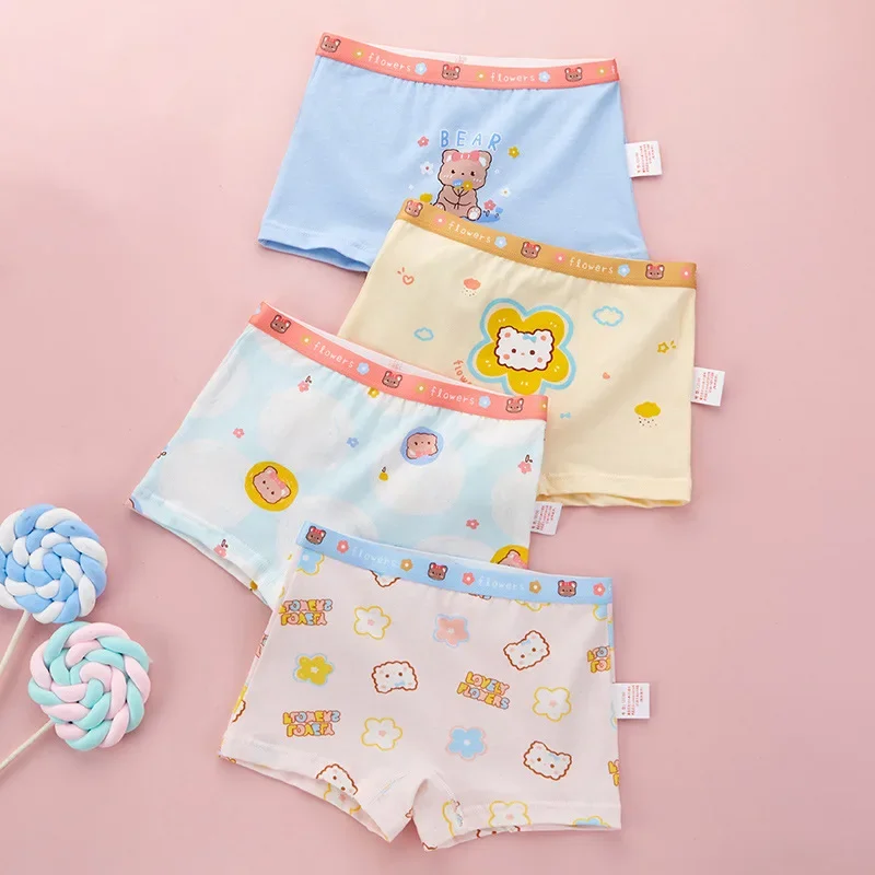 4Pcs/lot Kids Panties For Girls Soft Cotton Underwear Children's Shorts Panties Briefs Cartoon Teenagers Underpants