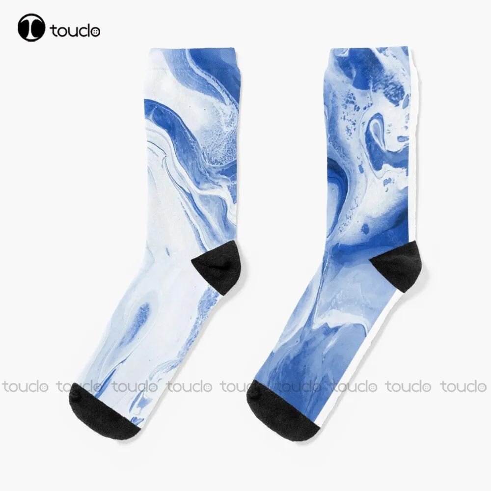 

Light Blue Marble - Fruid Color Pouring Art Print Socks Vintage Flower Pattern Personalized Custom Unisex Adult Teen Youth Socks