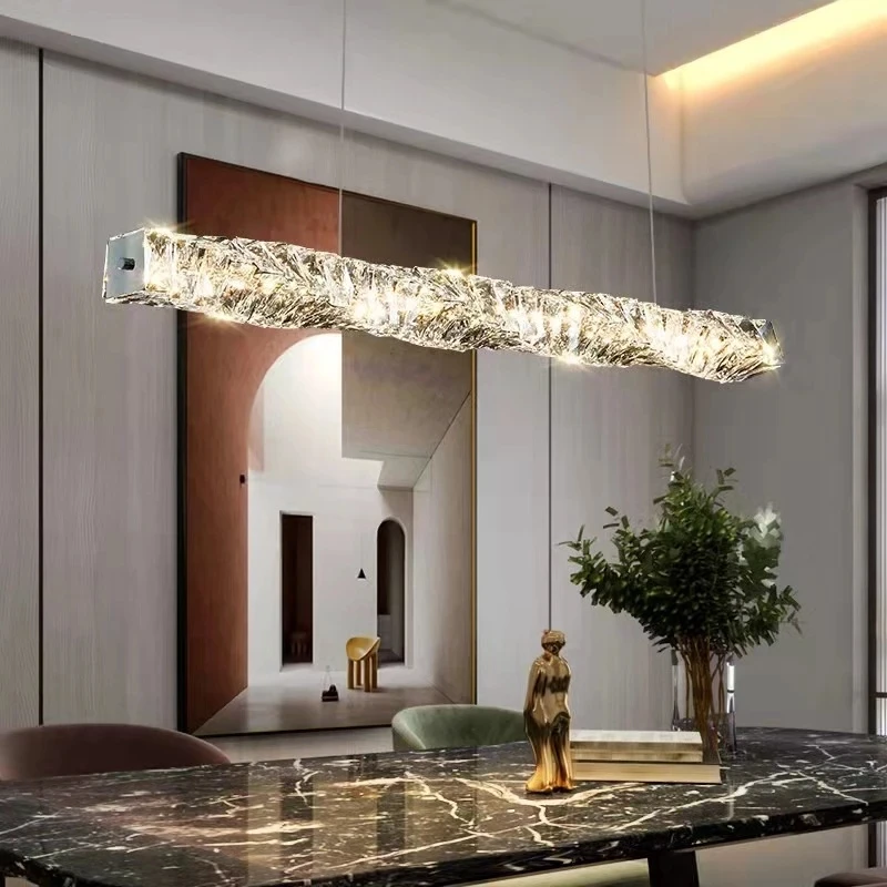 

3 Color Dimming Nordic luxury LED Crystal Pendant Lights Minimalist Restaurant /Coffee Bar/Living Room/Bedside Long Chandelier