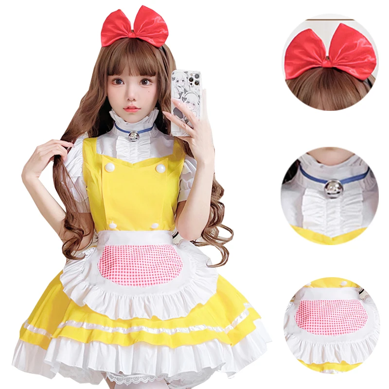

Japanese Plus Size Anime Costume Lolita Maid Outfit Cat Bell Maid Uniform Suit Cos Soft Girl Dress