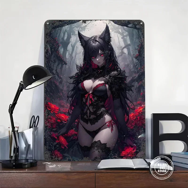 Sexy Demon Gothic Girl Tin Plaque Poster Customized Wall Art Retro Vintage Metal Signs for Man Cave Decoration Room House Decor