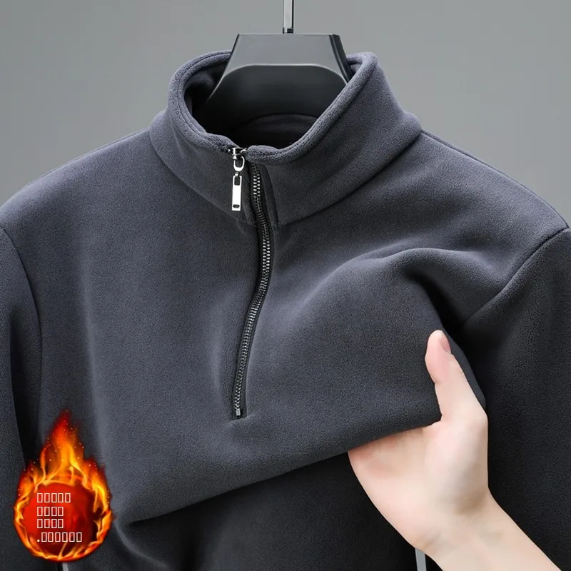

High-End Fce Lined Double-sided Anti-pilling Thiened f-zip High Collar Sweatirt for Men Autumn Winter Dad Sle Kni...