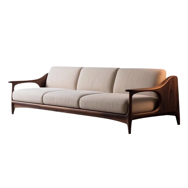 LTT New Chinese Solid Wood Sofa Fabric Straight Row Sofa Modern Simple Song's Aesthetic Sofa
