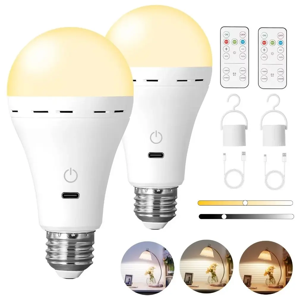 

Portable 3 Color Remote USB Led Bulb Smart Cordless E27 Bulbs Dimmable with Timing Battery Operated Light Bulb