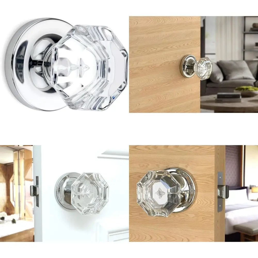 مجموعة مقابض أبواب كريستالية مثمنة من الكروم مكونة من 4 قطع مع روزيت دائري لديكور المنزل الحديث #1