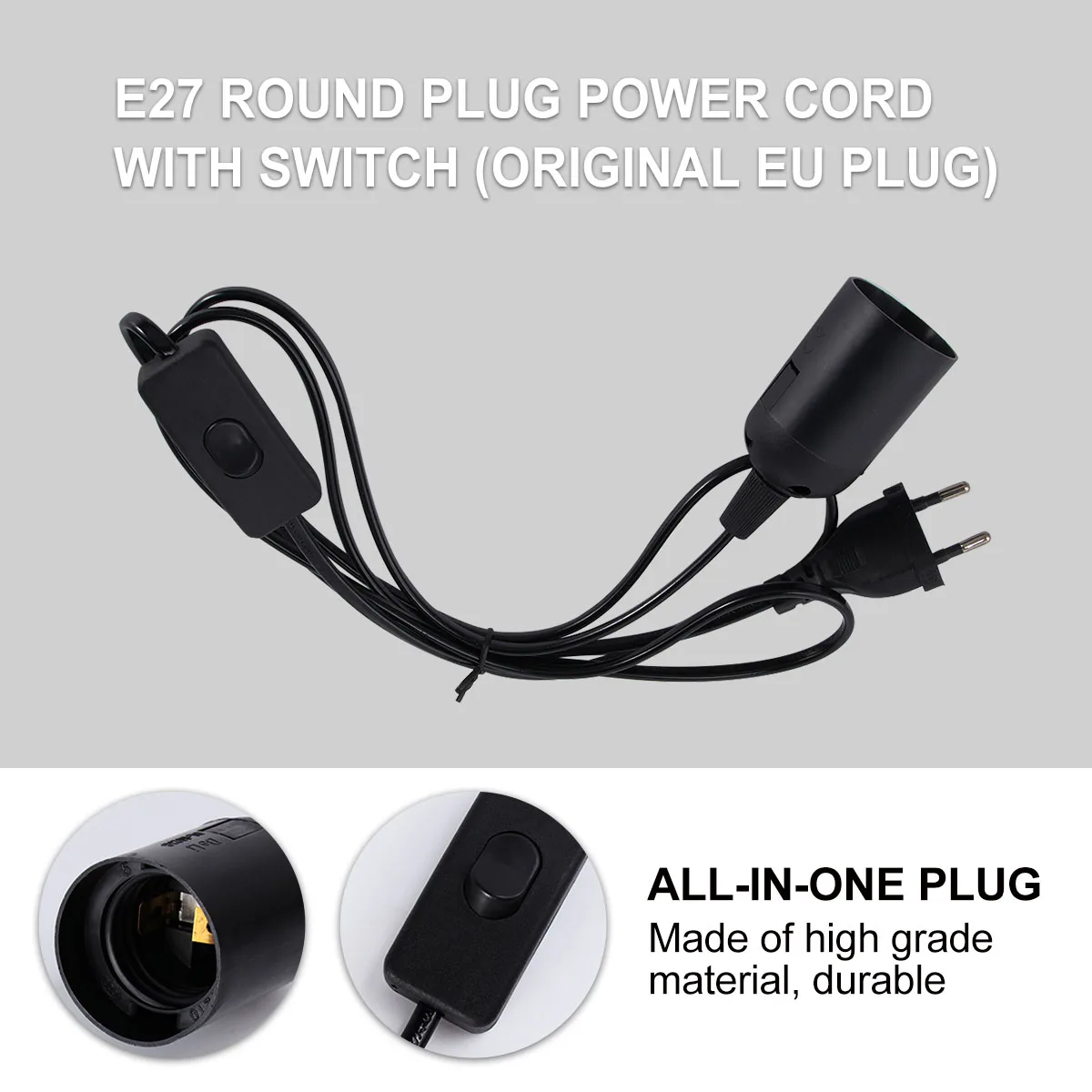 

Power Cable E27 Lamp Holder with 303 Power Cord 1.8m Extension Cord LED Bulb Cable Wire Bases Black ( )