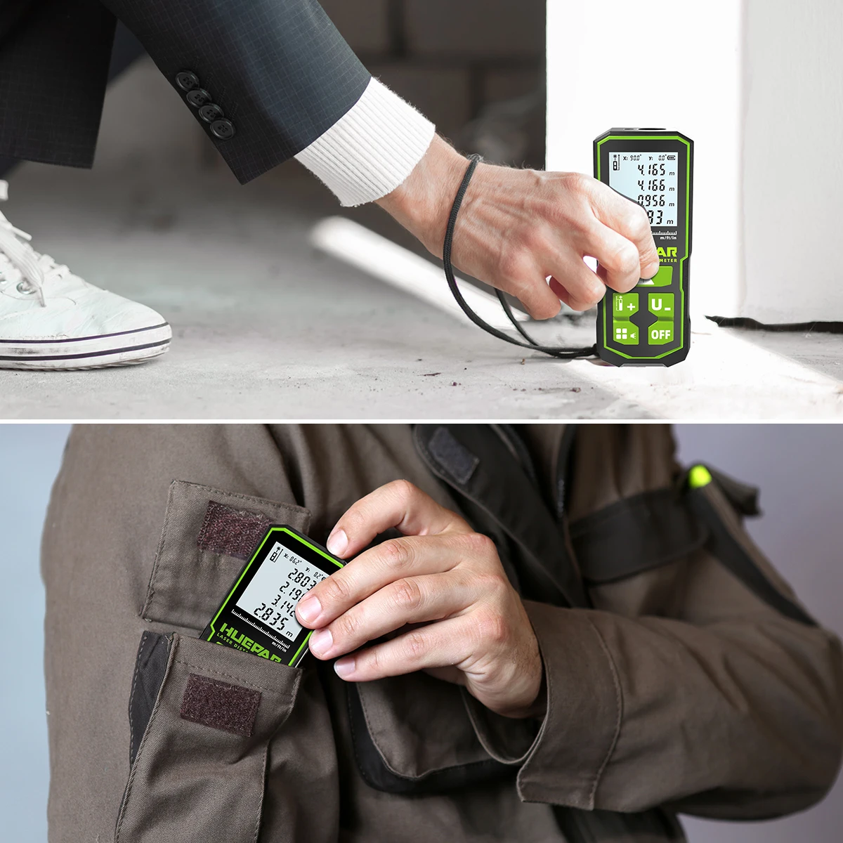 Huepar Laser Distance Measuring Meters Tool with Angle Sensor Rechargeable Digital Green Beam 60M 100M 120M Laser Rangefinder
