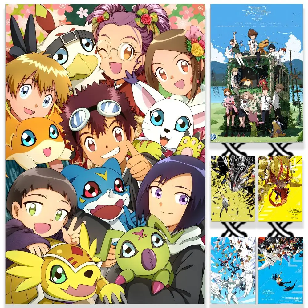 Anime D-Digimon Poster HD Waterproof PP Self-Adhesive Removable Wall Art Poster for Bedroom Cafe Gym Home Decor Gift