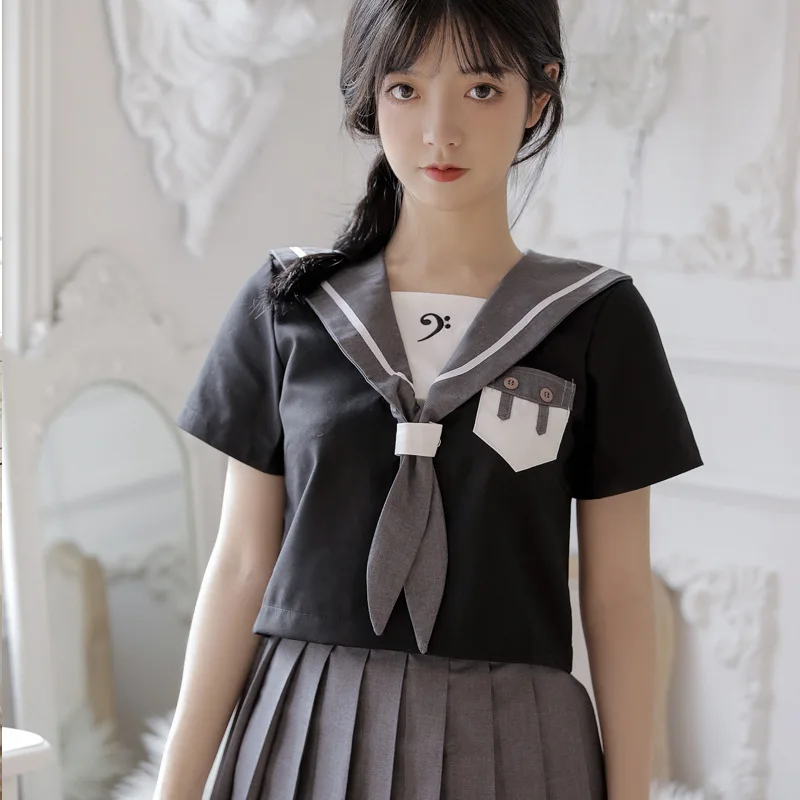 Japanese Sailor Suit S-2xl Student Girls School Uniforms Black Costume Women Sexy Seifuku Korean Sailor Blouse Pleated Skirt Set