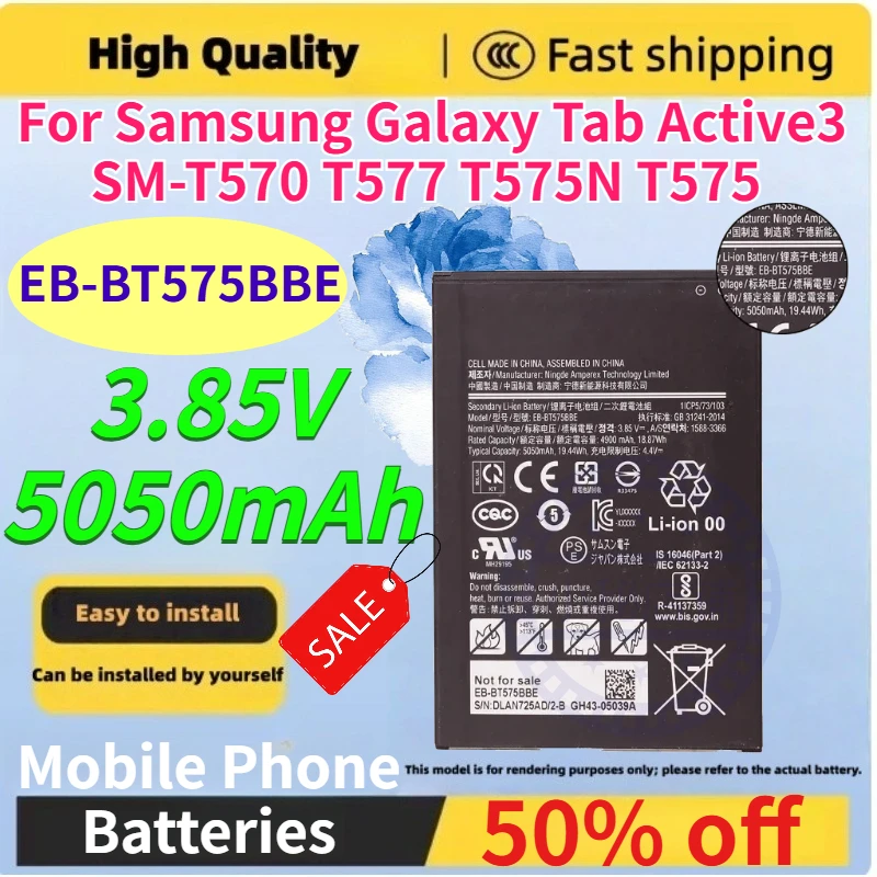 

Brand New EB-BT575BBE 5050mAh 3.85V Mobile Phone Batteries for Samsung Galaxy Tab Active3 SM-T570 T577 T575N T575 Tablet Battery
