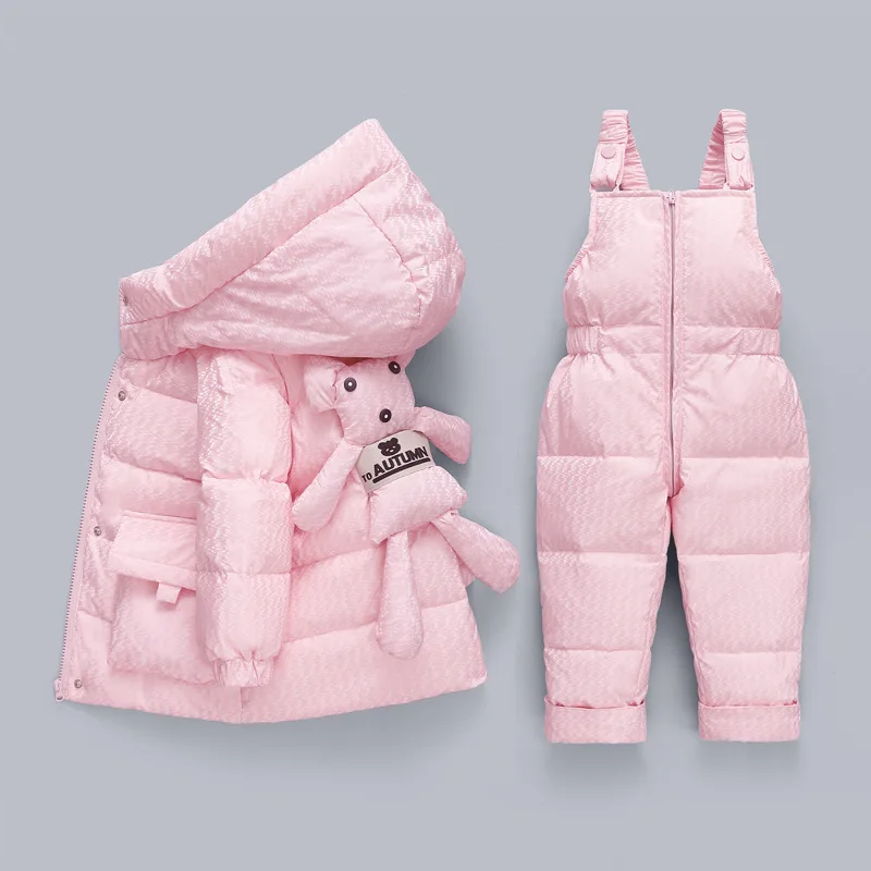 Nuovo stile bambini piumino vestiti set neonate due pezzi addensato cappotto + pantaloni 1-4 anni bambino ragazzo capispalla invernale