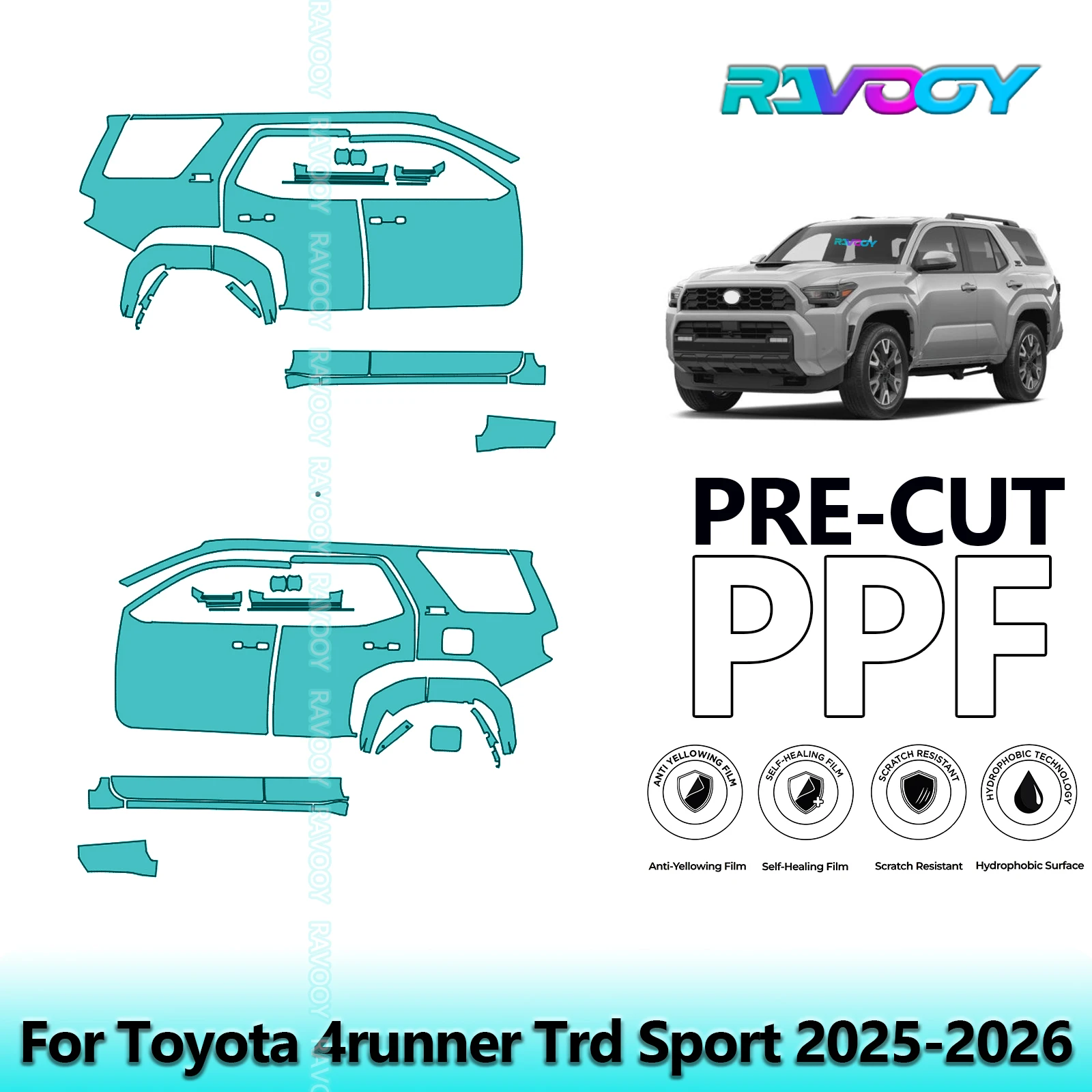 لتويوتا 4 عداء Trd Sport 2025-2026 8.5mil واضح ماتي قبل قطع باب PPF ومجموعة عمود A/B مجموعة طبقة حماية الطلاء من البولي يوريثان