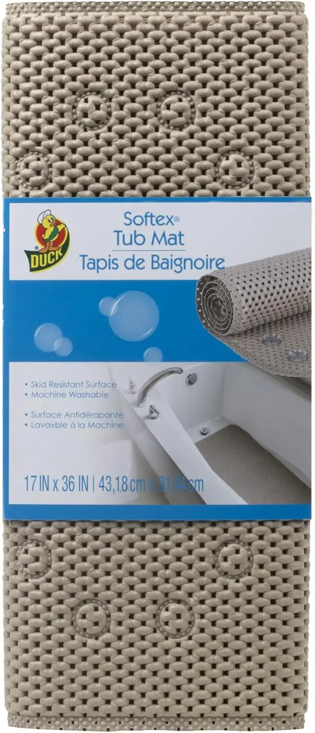 

Bath Mat for Tubs, Machine Washable, 17x36 Inches, Taupe, Skid Resistant