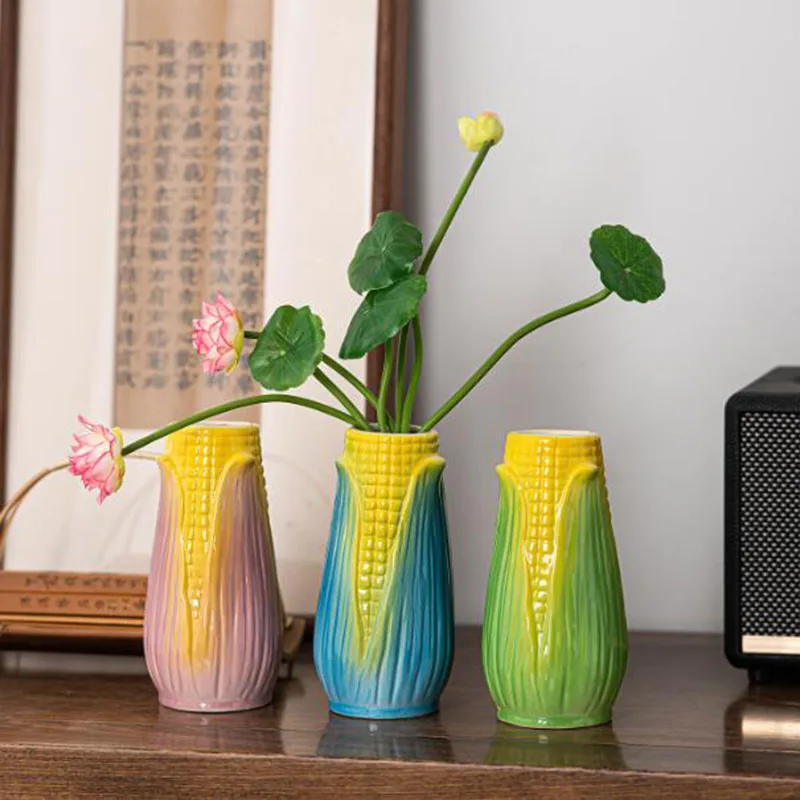 Ceramic Corn Flower Pot Green Plant Pot Hydroponic Vase Basin Tabletop Ornaments Creative Garden Home Decor