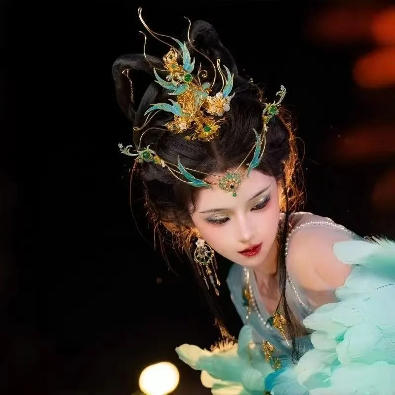 Ancient Chinese Peacock Hairpin Hanfu Hair Accessories Coronet Tassel Full Set Fantasy Bird Song Original Design Gift for Women