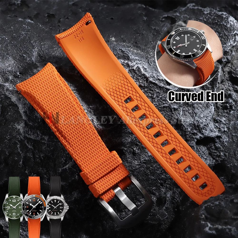 Bracelet de montre en caoutchouc FKM 20/21/22 mm, extrémités courbées, à libération rapide, en silicone, pour Longines, Omega, Seiko, Rolex