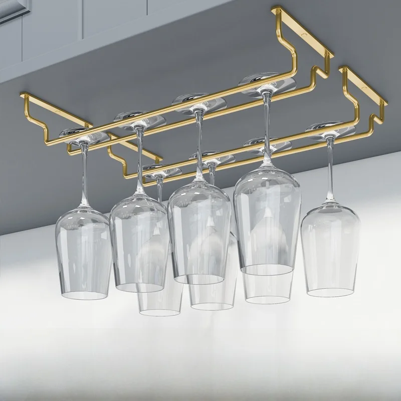 

Single Row Wine Glass Rack Hanging Style Stainless Steel High Foot Glass Holder Inverted Home Use Cup Storage Stand