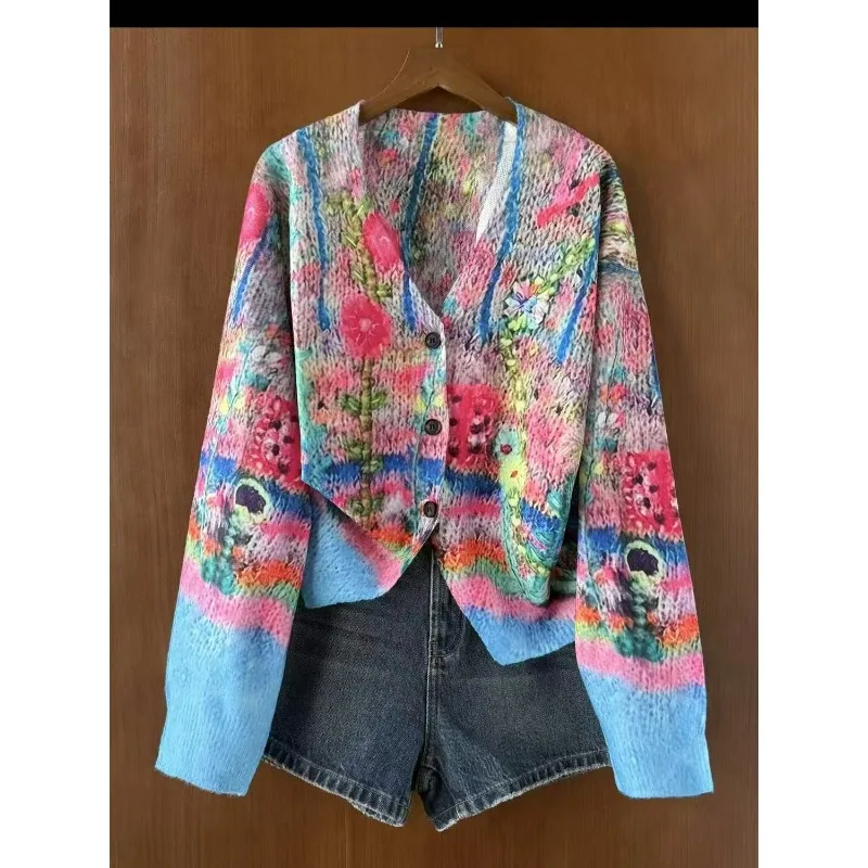Colorful Patchwork Knitted Cardigan Is A Slimming and Versatile Bestseller European American Style Both Stylish and Versatile 4