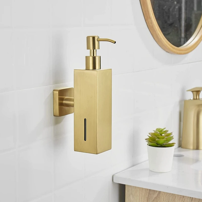 Brushed Gold Soap Dispenser Wall Mounted Soap and Lotion Dispenser Stainless Steel Shampoo Dispenser 500ML Hand Sanitizer Bottle