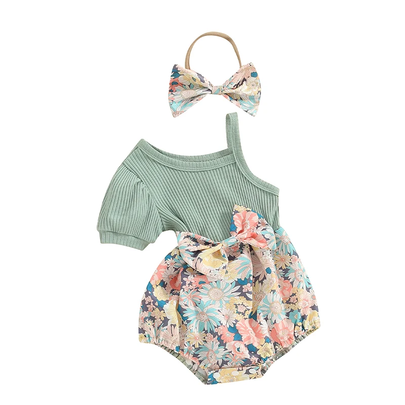 Newborn Baby Girl Clothes One Shoulder Floral Romper Jumpsuit Infant Bodysuit 0 3 6 9 12 Monthes Summer Outfit