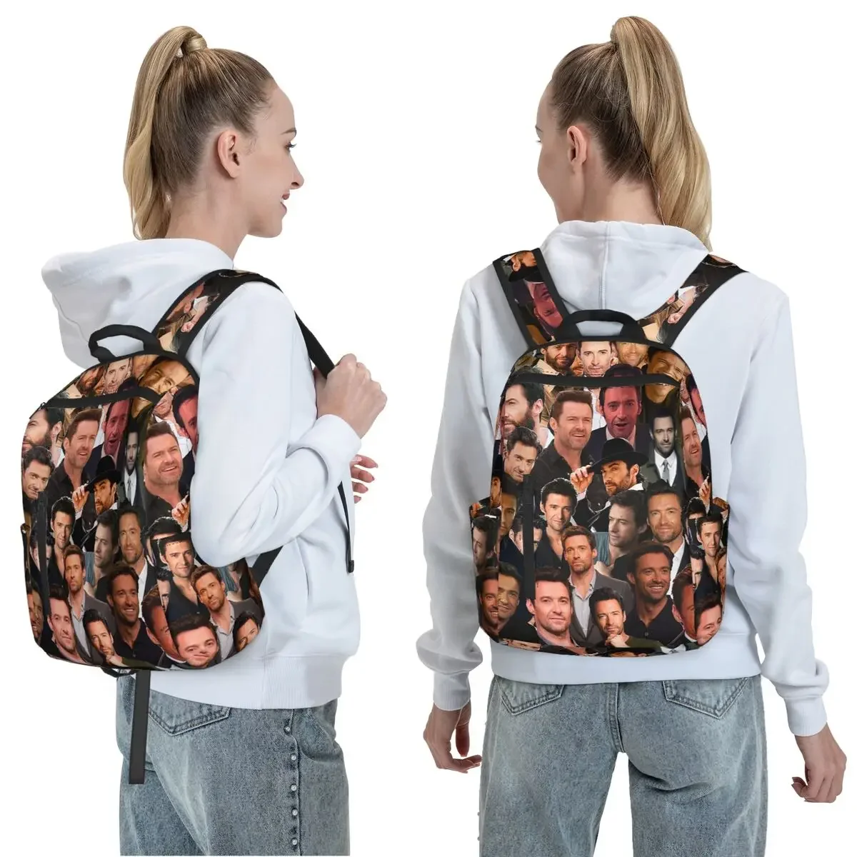 Hugh Jackman Photo Collage Backpack Daypack Children BookBag School Bag Shoulder Bags for Men Women