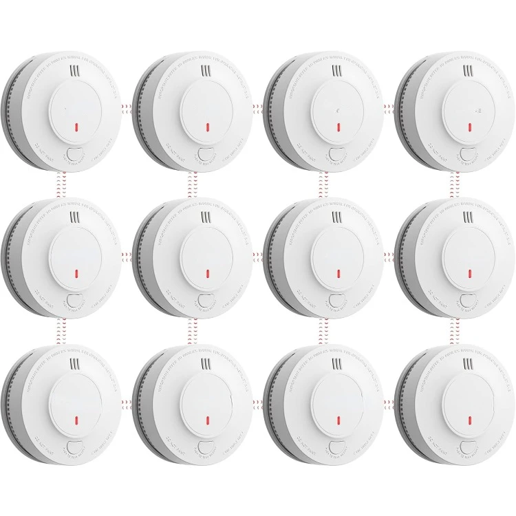 

Wireless Interconnected Smoke Detector Fire Alarm with Over 820 ft Transmission Range, SD19-W, Pack of 12