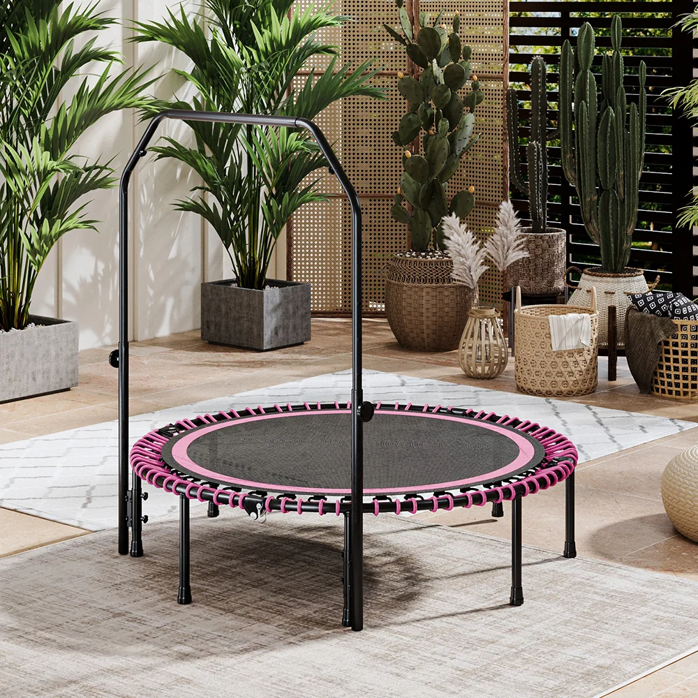 48inch Dia Bungee Cords Foldable Round Trampoline with Adjustable U-Handle Bar