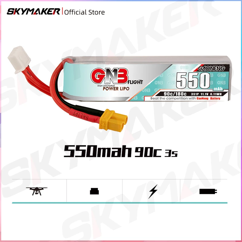 GNB 3S 11.1V 550mah HV 90C/180C LiPo Battery With XT30U-F Plug for TINY8X Blade Inductrix FPV QX2 120S Beta75S RC Racing Drone