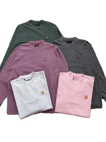 긴팔 티셔츠 청춘 유행 루즈핏 청년 여름 긴팔 오래된 면 라운드넥 여성용 티셔츠 셔츠 티셔츠 셔츠 티셔츠