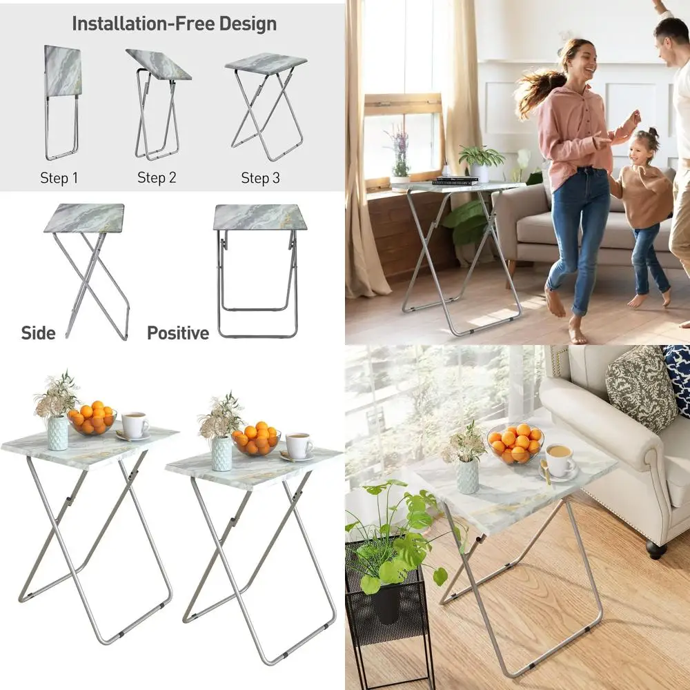 

Set of 2 Folding TV Tray Tables, Portable Metal Dinner Tables for Couch Eating, Lightweight Bedside Tables, 15x18.9x26in, Smoky