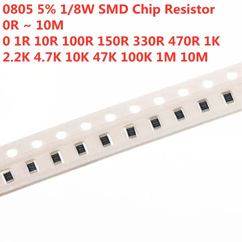 100PCS 0805 Resistor  1 3.3 4.7 10 22 47 56 100 1K 2K 2.7K 5.6K 10K 12K 15K 20K 30K 33K 51K 68K 100K 330K 1M Ohm Resistor  5%
