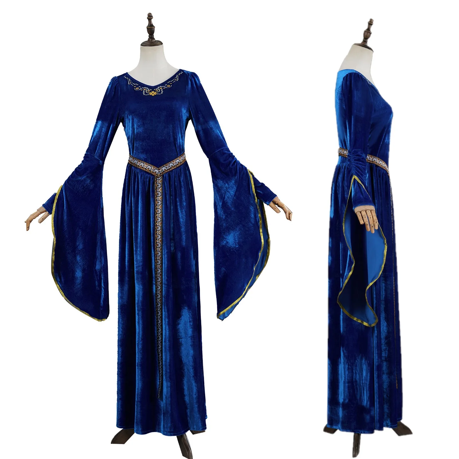 

Women Halloween Costume Retro Palace Noble Robe Bell Sleeves Cosplay European Medieval Queen Dress suit