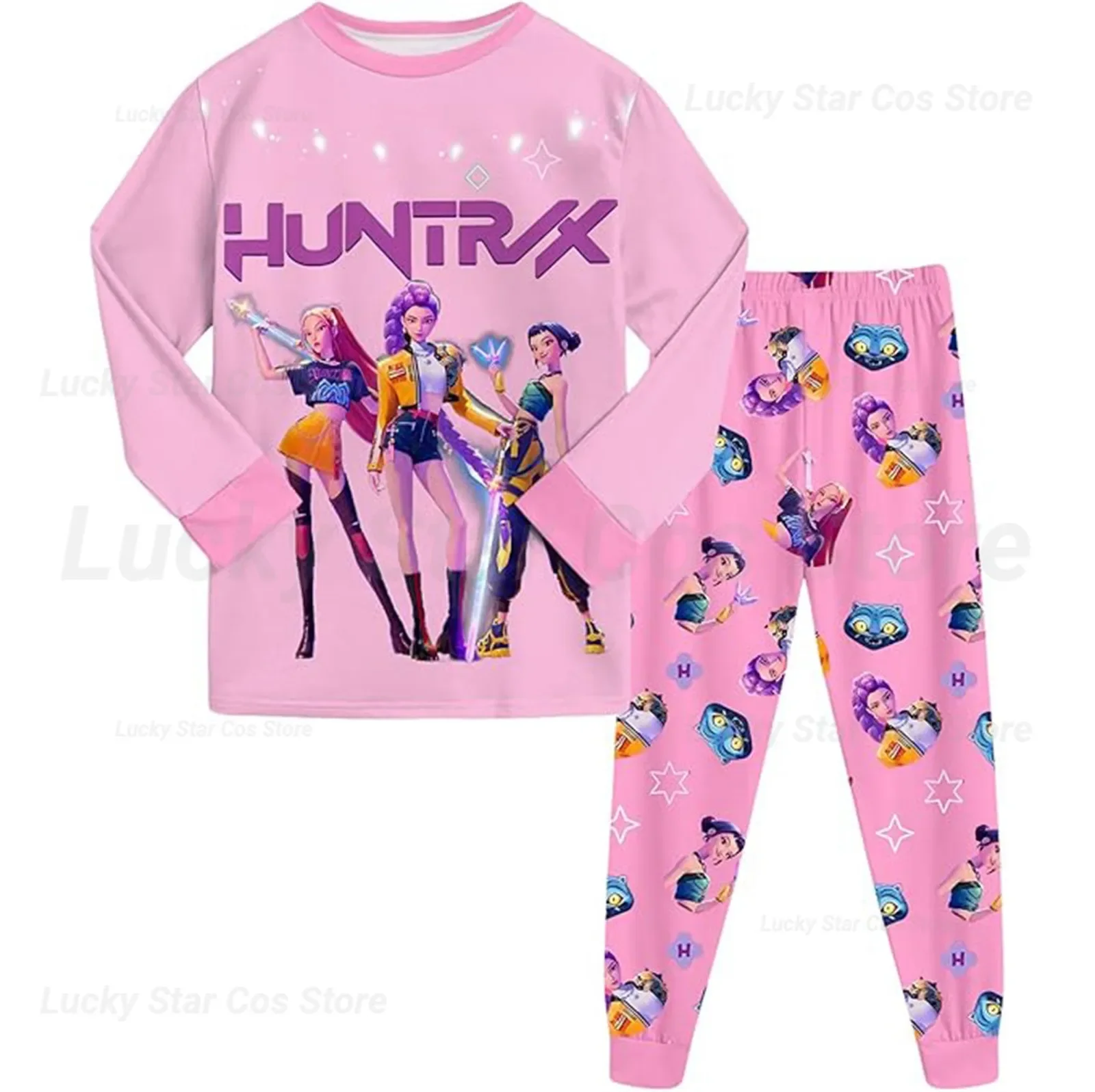 

2026 Demon Hunters Huntrix Kids Pajamas Set Girl Boy Long Sleeve T-shirt+Pants 2pcs Autumn Sleepwear Comfortable Fashion Clothes