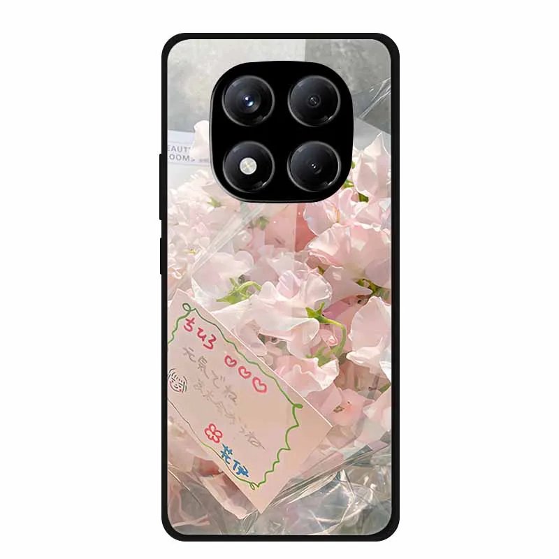 Redmi Note 14 pro 4G 케이스 용 전화 케이스 Xiaomi Redmi NOTE14 pro 4G 글로벌 강화 유리 커버 용 꽃 패턴 범퍼 Funda