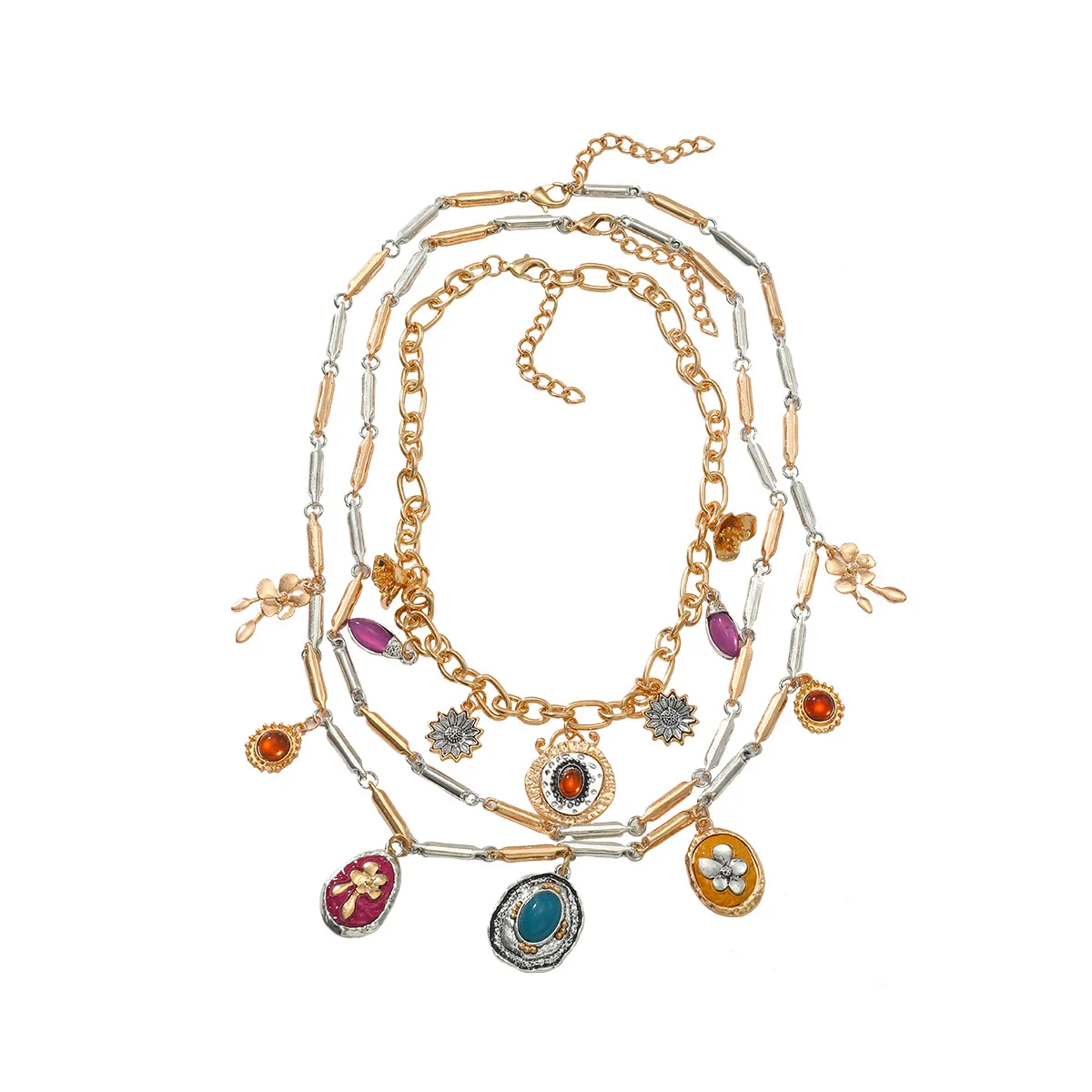 

3Pcs/set ZAA Personality Design Floral Water Drop Shape Charm Necklace for Women Multi-layer Neck Jewelry Holiday Party Gifts