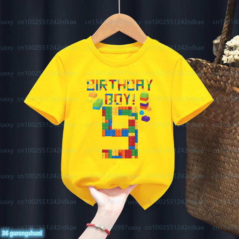 2023 New Kids 4-9th Birthday Master Builder Block Building Boys Tshirt Birthday Party Dress Cute Children Tshirt Boys Shirt Tops