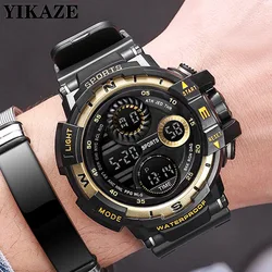 YIKAZE Black Digital Watch for Men Sports Watches Waterproof Outdoor Chronograph Hand Clock G Infantry Shock Student Wristwatch