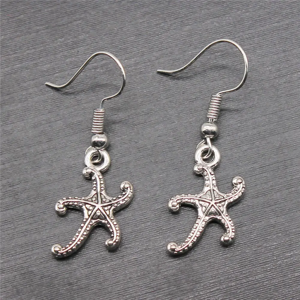 1pair Starfish Set of earrings Phone pendant jewelry for men for you hook Size 18x19mm