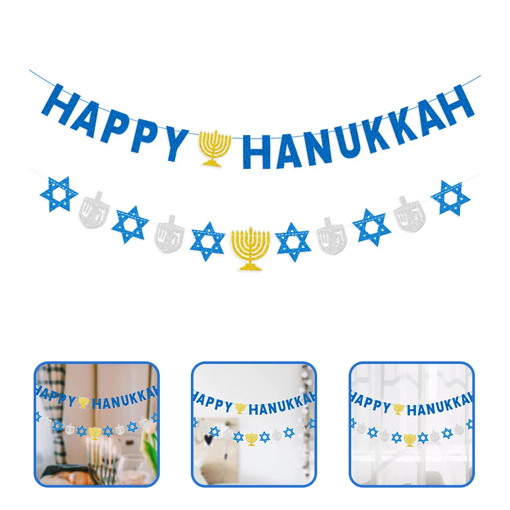 

2Pcs Hanukkah Six-Pointed Star Holder Paper Banner Durable Hanging Decorations Party Happy Hanukkah Scene Garland