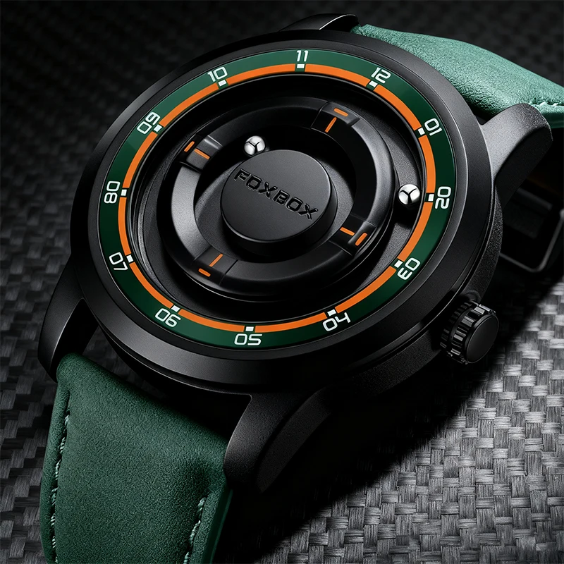 

FOXBOX Green Silicone Watch For Men Fashion Outdoor Sports Waterproof Scrolling Pointer Magnetic Force Men's Quartz Wristwatch