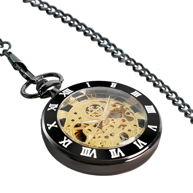 Antique Pocket Watch Alloy Open Face Case Unisex Handwinding Mechanical Watches Manually Skeleton Clock Pendant Chain Present