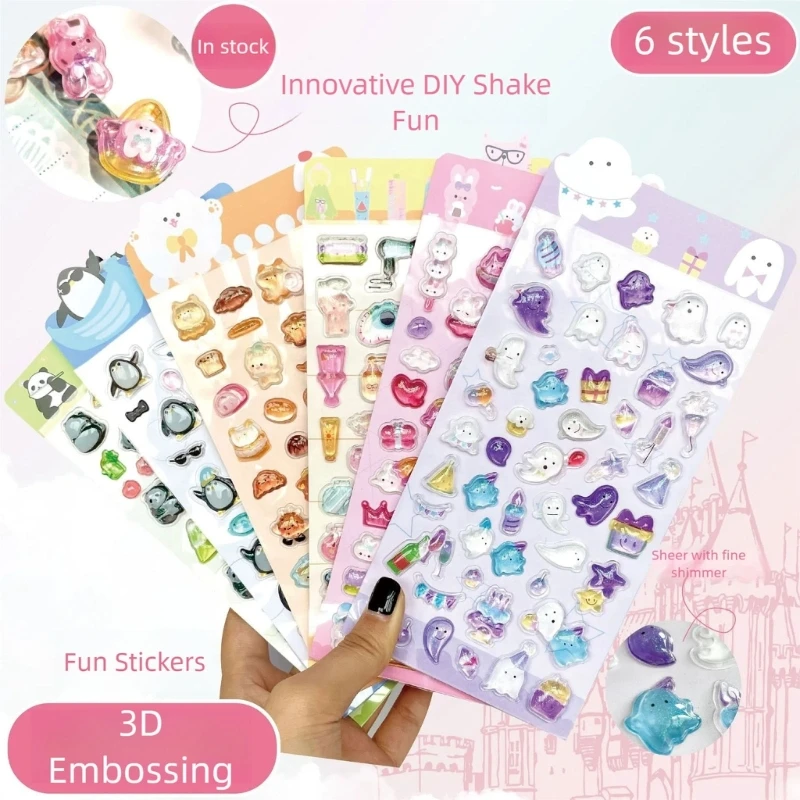 HX6A Dimensional Glittering Sticker Suitable for Childrens Art Projects with Plastic Texture and Easy Reposition Feature